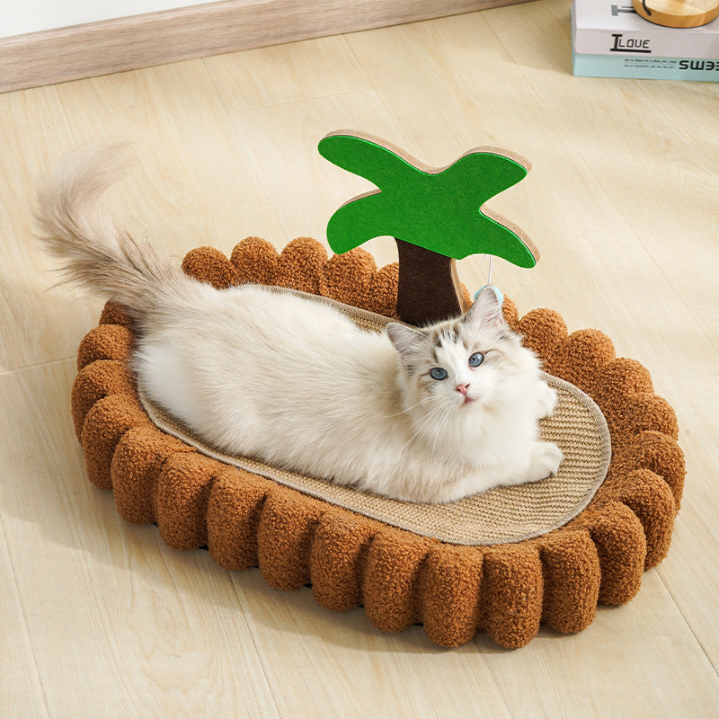 CAMA CON RASCADOR PARA GATOS DISEÑO DE PLAYA Y PALMERA